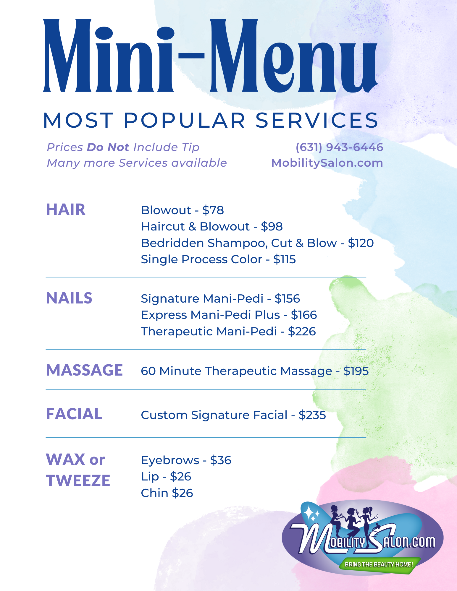 Hair at home, Nails at home, Facials at home, Massage at home